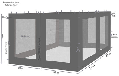 Quick-Star 4 Side Panels with Mosquito Net for Rank Gazebo 3x4m Side Panel Anthracite