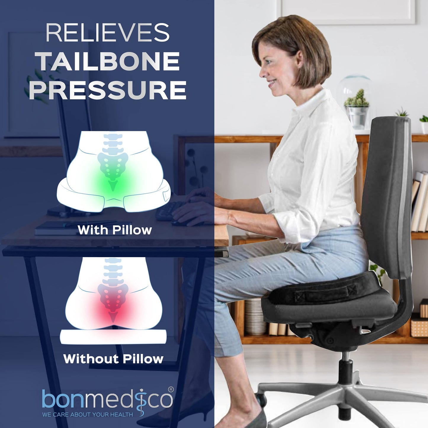 bonmedico Gel Memory Foam Seat Cushion for Office Chair & Car