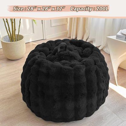 LIFEREVO Kids Fluffy Faux Rabbit Fur Bean Bag Chair Cover, No Filler, Black