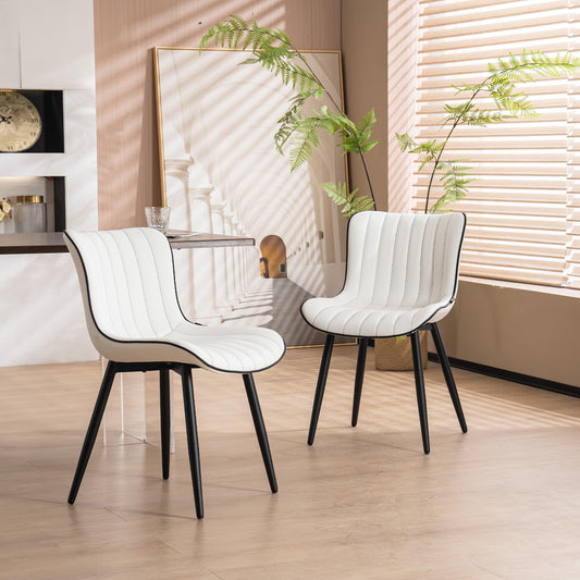 YOUNIKE Dining Chairs Set of 2 Modern Kitchen Dining Room Chairs with Metal Legs, Armless Upholstered Faux Leather Accent Chairs with Backrest, for