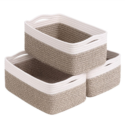 TIMEYARD 3 Pack Woven Rope Storage Basket Shelf Basket White Brown