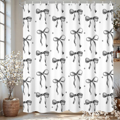 GCIREC Shower Curtain, 180x200cm, Gray Cute Aesthetic Bowknot Bows Waterproof Fabric Machine Washable Bathroom Curtain with Hooks