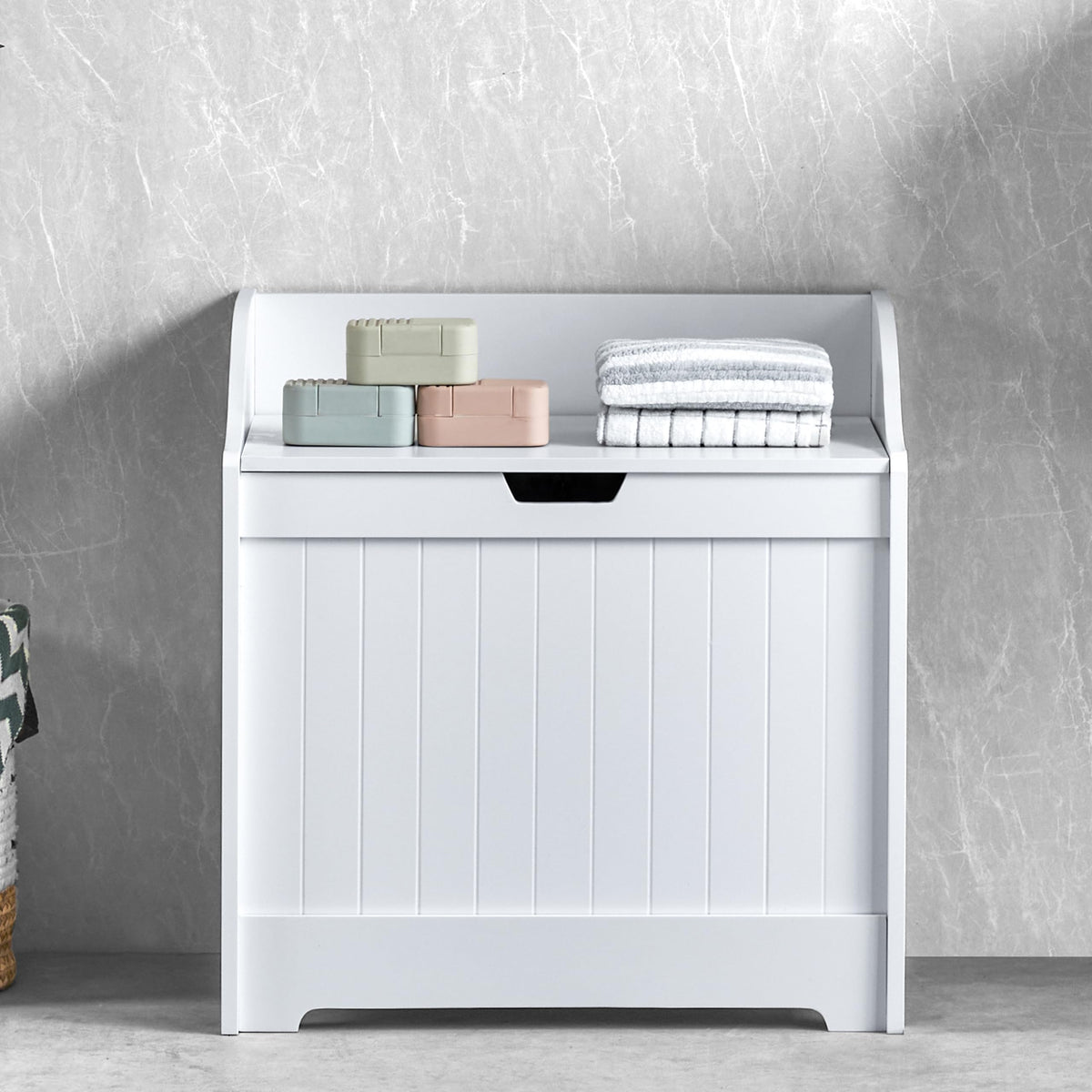 Bath Vida Priano Freestanding Bathroom Wooden Laundry Chest, White