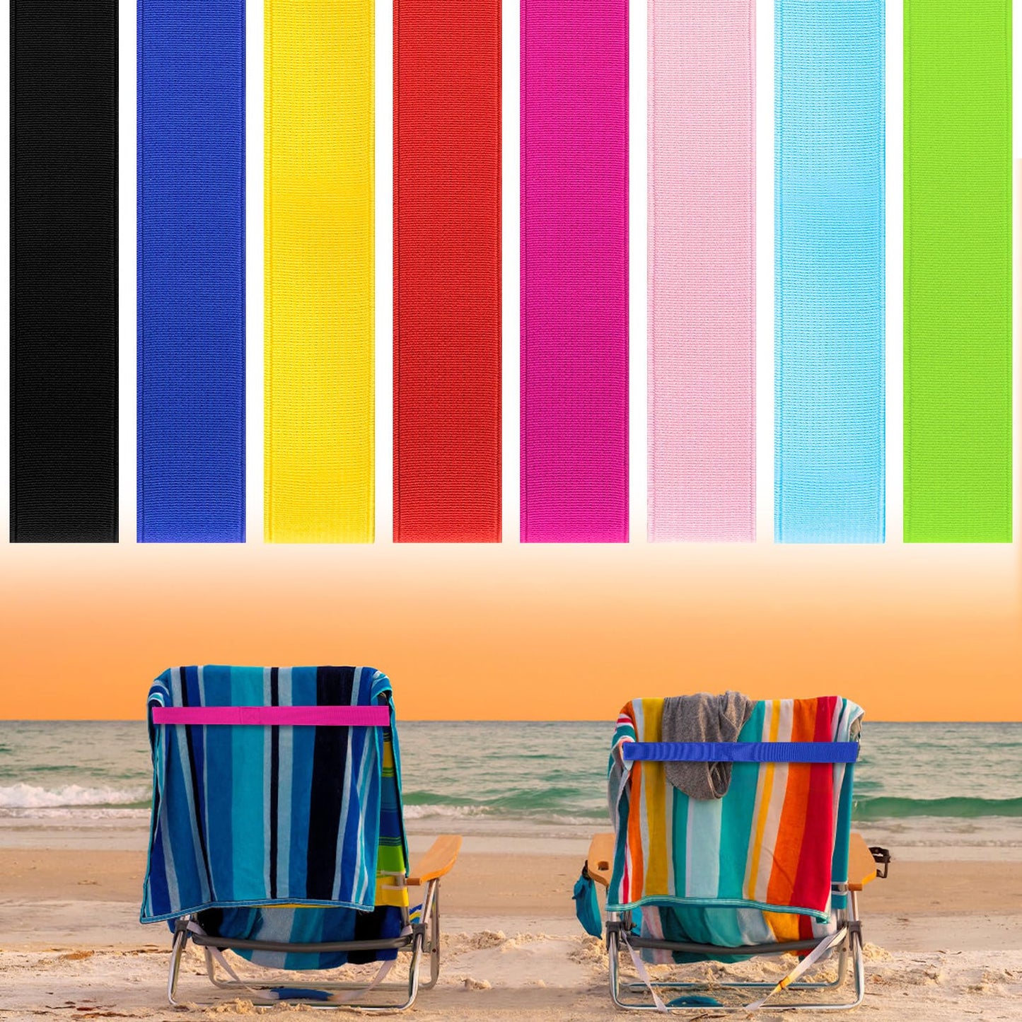 8-Pack Beach Towel Bands, Sun Lounger Towel Bands