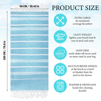OJMHD 6 Pack Hammam Beach Towels, 180 x 90 cm Turkish Bath Towels Bulk