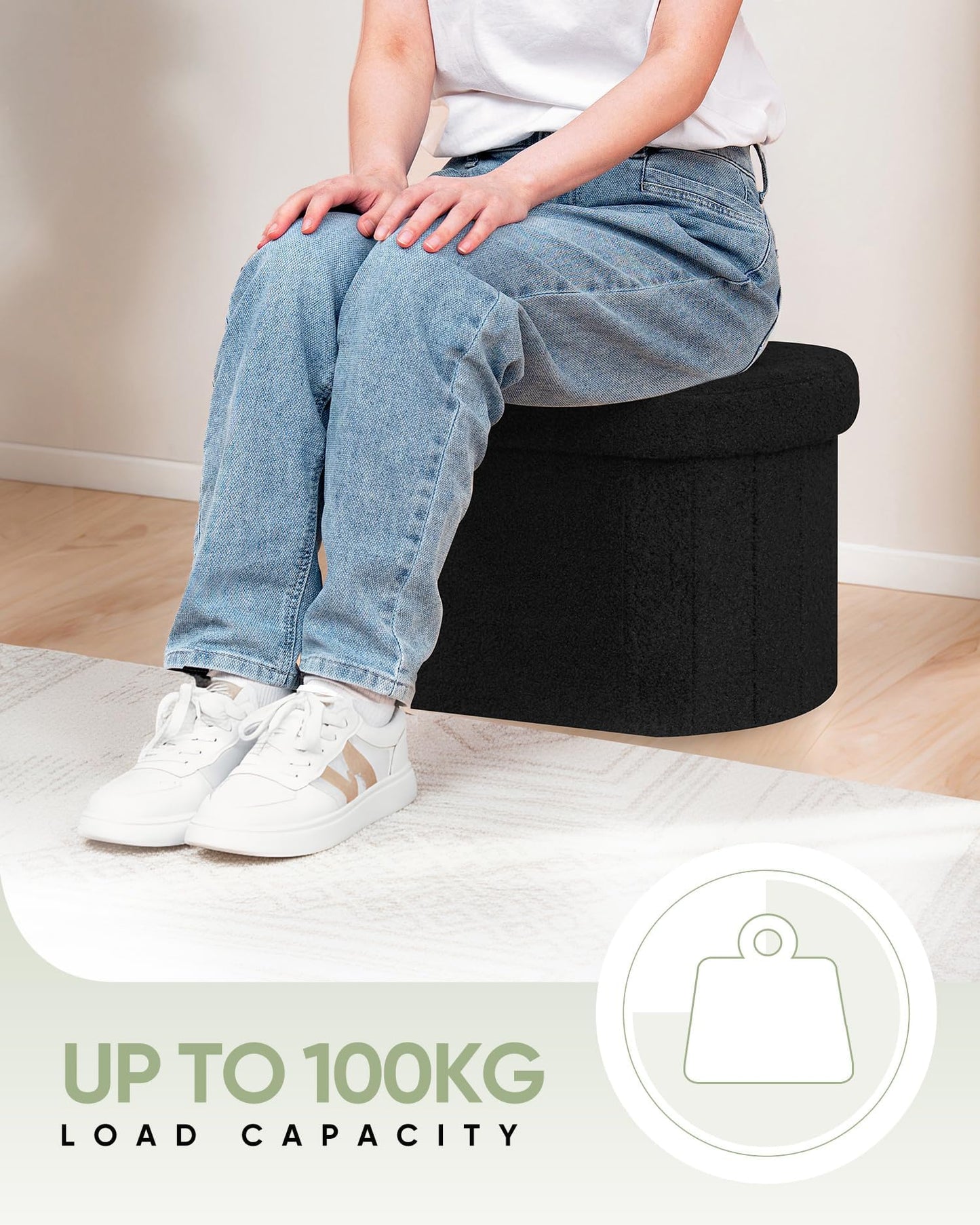 Bonlife Small Ottoman Storage Stool, Folding Boucle Footstool with Lid,41cm
