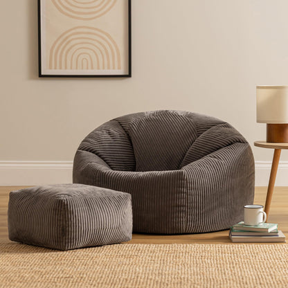icon Kingston Cord Bean Bag & Footstool with Filling Included, Grey