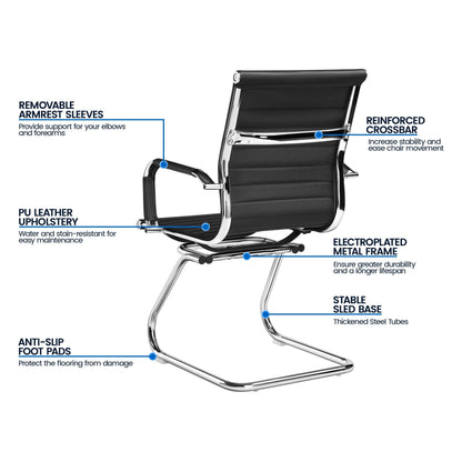 Yaheetech Faux Leather Guest Reception Chair Ergonomic Office Chair, Black