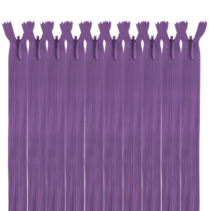 MARARDI [Pack 10] Invisible Zippers [Amethyst] Nylon [35 cm] Sewing Clothing Bags Ribbon Cotton Leather Plastic for Sewing Machine Zip with Metal
