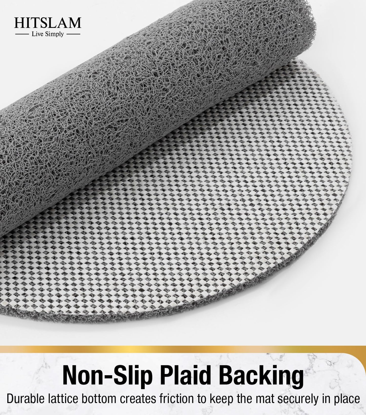 HITSLAM Oval Loofah Shower Mat, Non Slip Bath Mat, 69x40cm, Grey