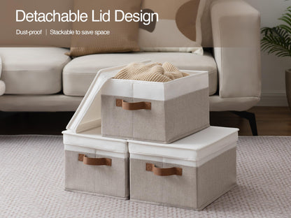 StorageWorks Storage Boxes with Lids Large, Fabric Storage Boxes with Lids, Foldable Storage Boxes for Top of Wardrobe