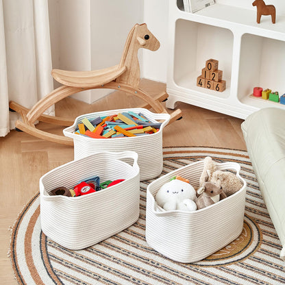 R RUNKA 3 Packs Cotton Rope Woven Basket With Handles for Shelves -15"*10.2"*9.1"(White)