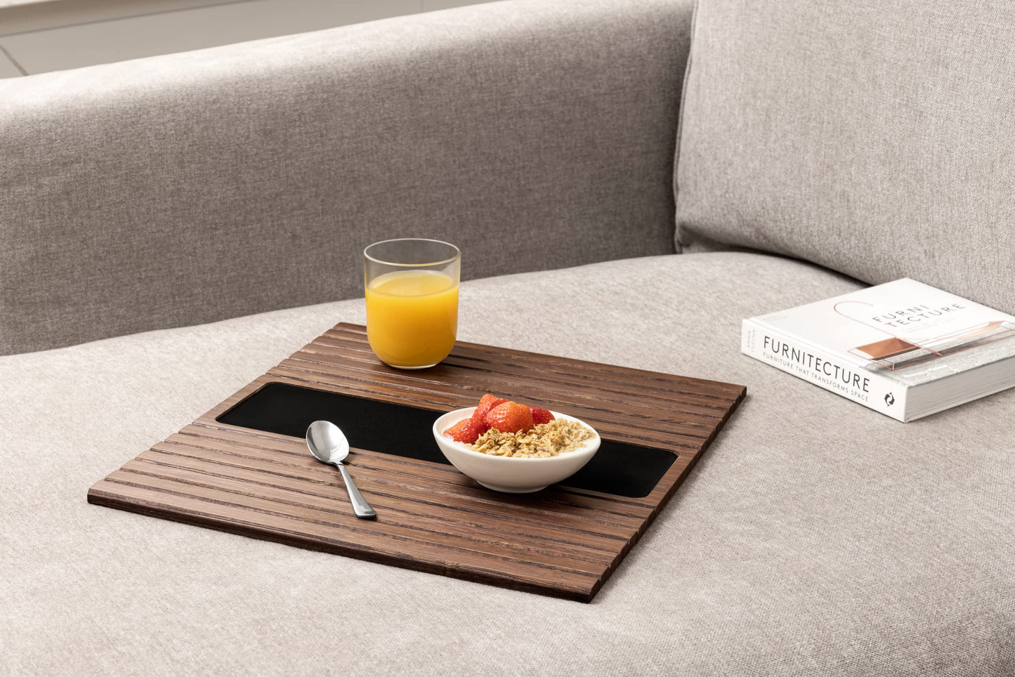 Bamboo Sofa Arm Tray - Anti-Slip, Flexible for All Armrests - Durable Couch Arm Table with Elegant Design, Natural Color, Fits Any Interiors