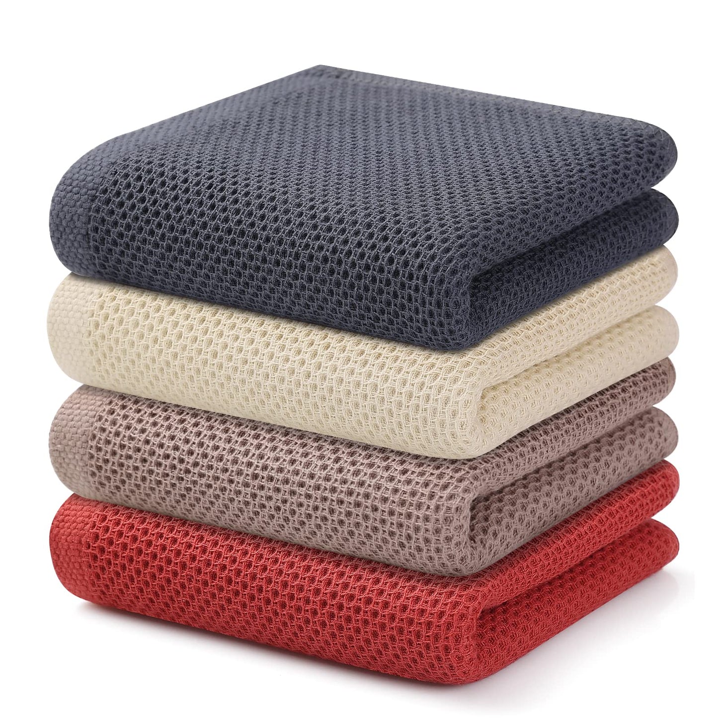 Kitinjoy 100% Cotton Waffle Weave Kitchen Towels, 4-Pack Super Soft and Absorbent Dish Towels for Drying Dishes, Kitchen Hand Towels, 13 in x 28 in