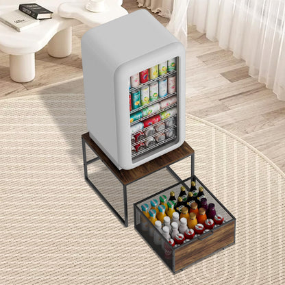 VyGrow Fridge Stand with Storage and Wheels, Heavy Duty Wooden Mini Fridge Stand with Portable Rolling Drawer Basket for Home, Kitchen, Room, Office