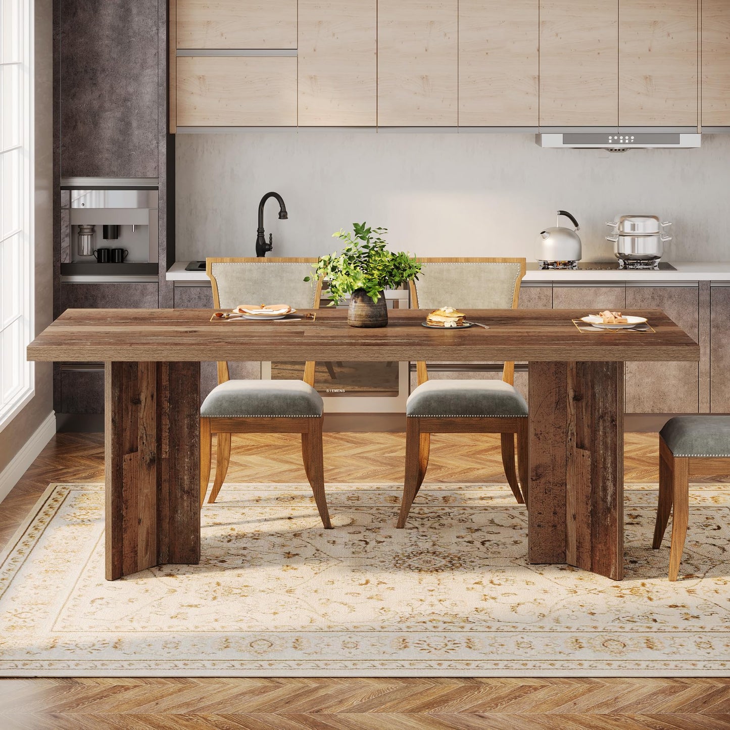 Tribesigns Farmhouse Dining Table for 4 to 6 People, 63-inch Rectangle Wooden Kitchen Table with Large Tabletop and Heavy Duty Legs for Dining