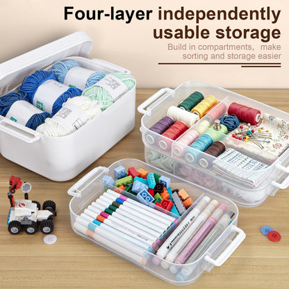 Creahaus 4 Layers Multipurpose Storage Box Organiser with Removable Trays, Stackable Art Craft Storage Box Case with Handle
