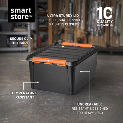 SmartStore extra-durable plastic storage boxes with lids | 14 L | 10-pack | Stackable bins with clip locks for tools, garage, or moving | BPA-free