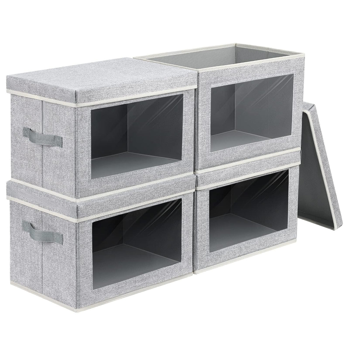 Homsorout 4 Pack Storage Boxes with Lids Foldable Storage Cubes with Transparent Window Fabric Storage Organiser Box for Toys, Clothes, Books