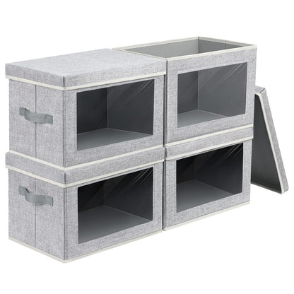 Homsorout 4 Pack Storage Boxes with Lids Foldable Storage Cubes with Transparent Window Fabric Storage Organiser Box for Toys, Clothes, Books