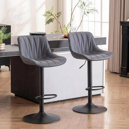YOUNIKE Bar Stools Set of 2, Swivel Tall Barstools with Back, Adjustable Height Faux Leather Upholstered Modern Counter Height Bar Chairs