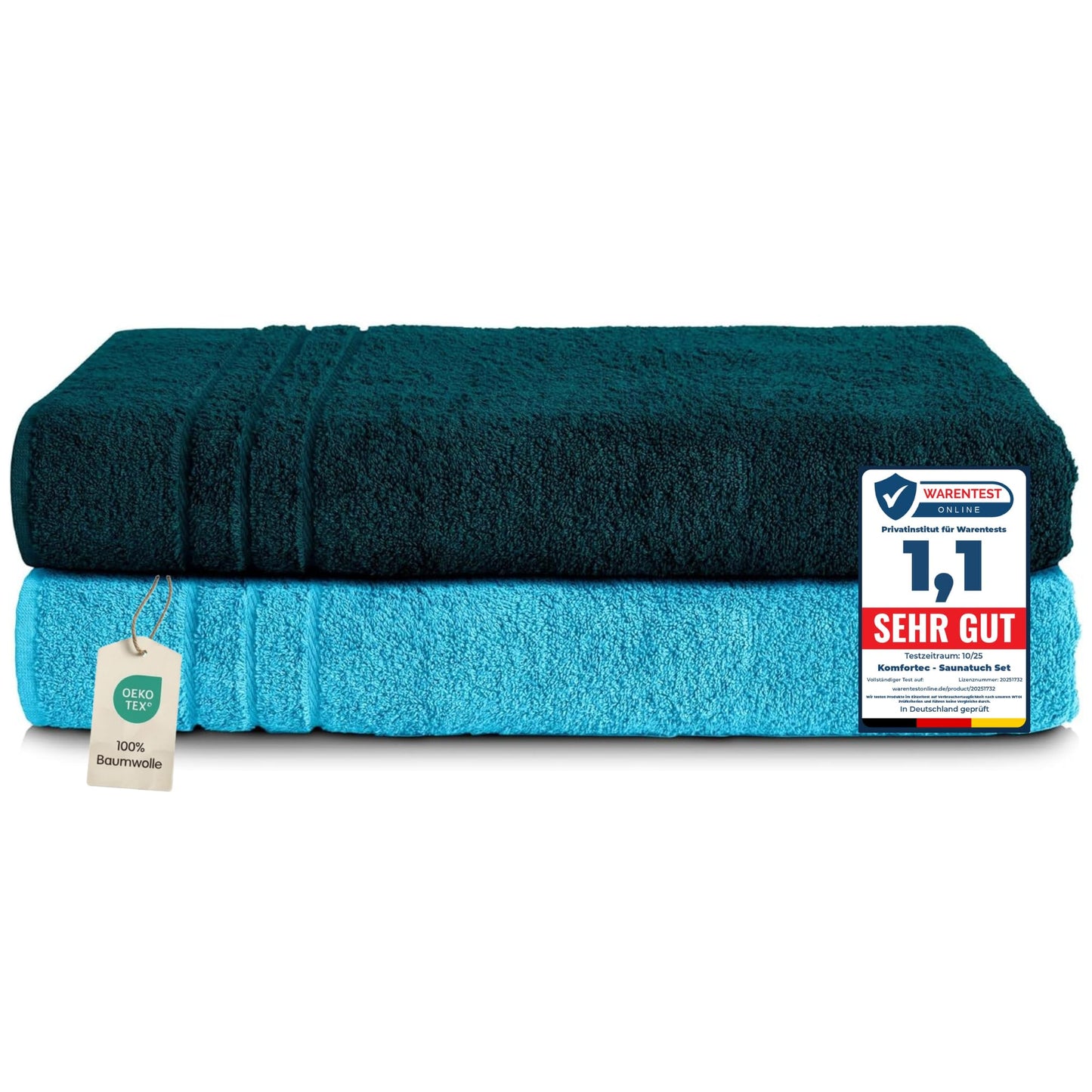 Komfortec Jumbo Bath Towels, 100% Cotton, Quick Dry, 80x200, Teal & Turqoise