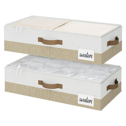 StorageWorks Under Bed Storage Containers with Handles and Label Holder, 2 Pack Ultra-thick Fabric Underbed Bins, Closet Organizer for Clothes