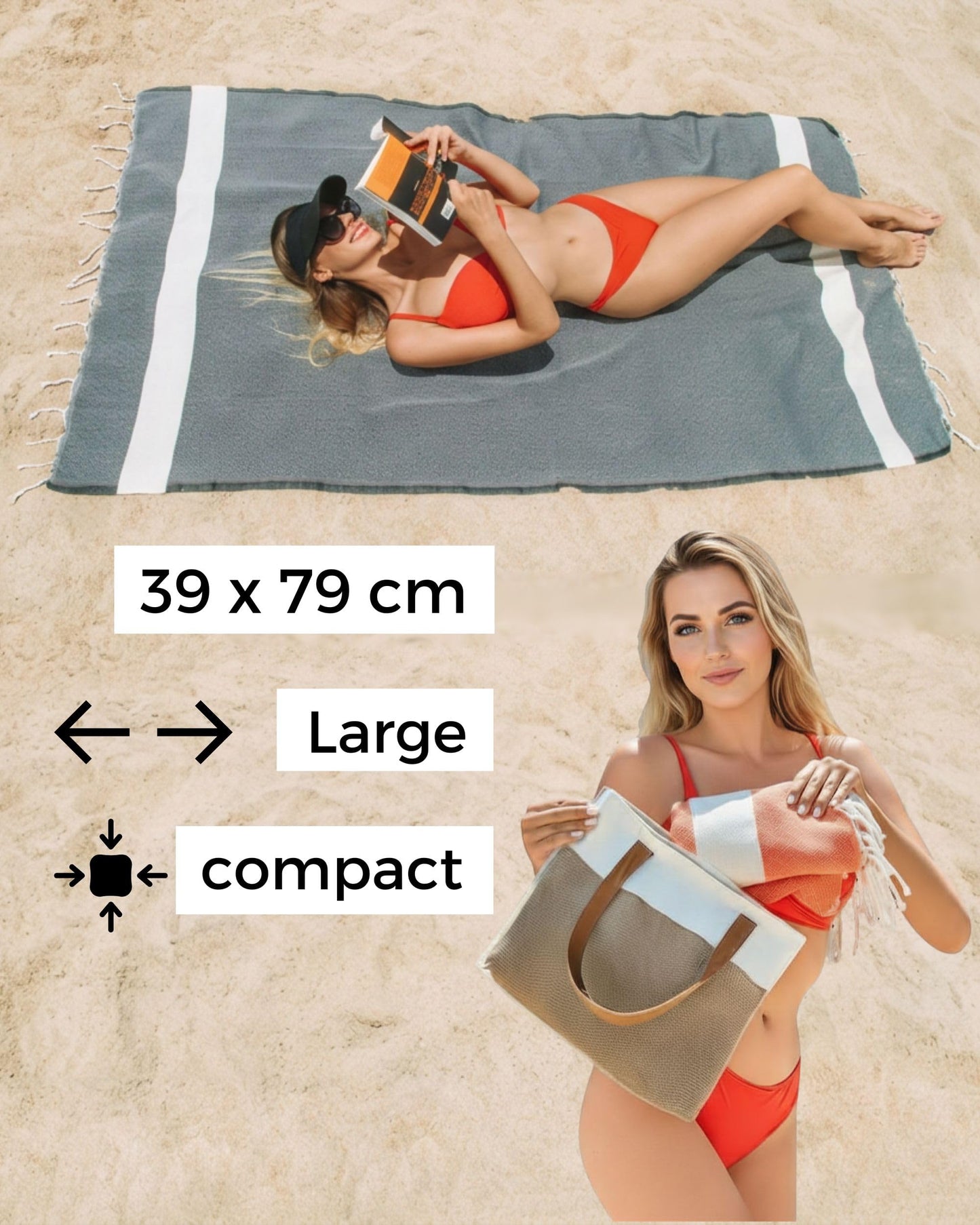 furora HOLIDAY Beach Towel for adults (cotton): Extra Large 100x200 cm / 39x79 Inch | lightweight, wearable Turkish Towel Fouta, sand free