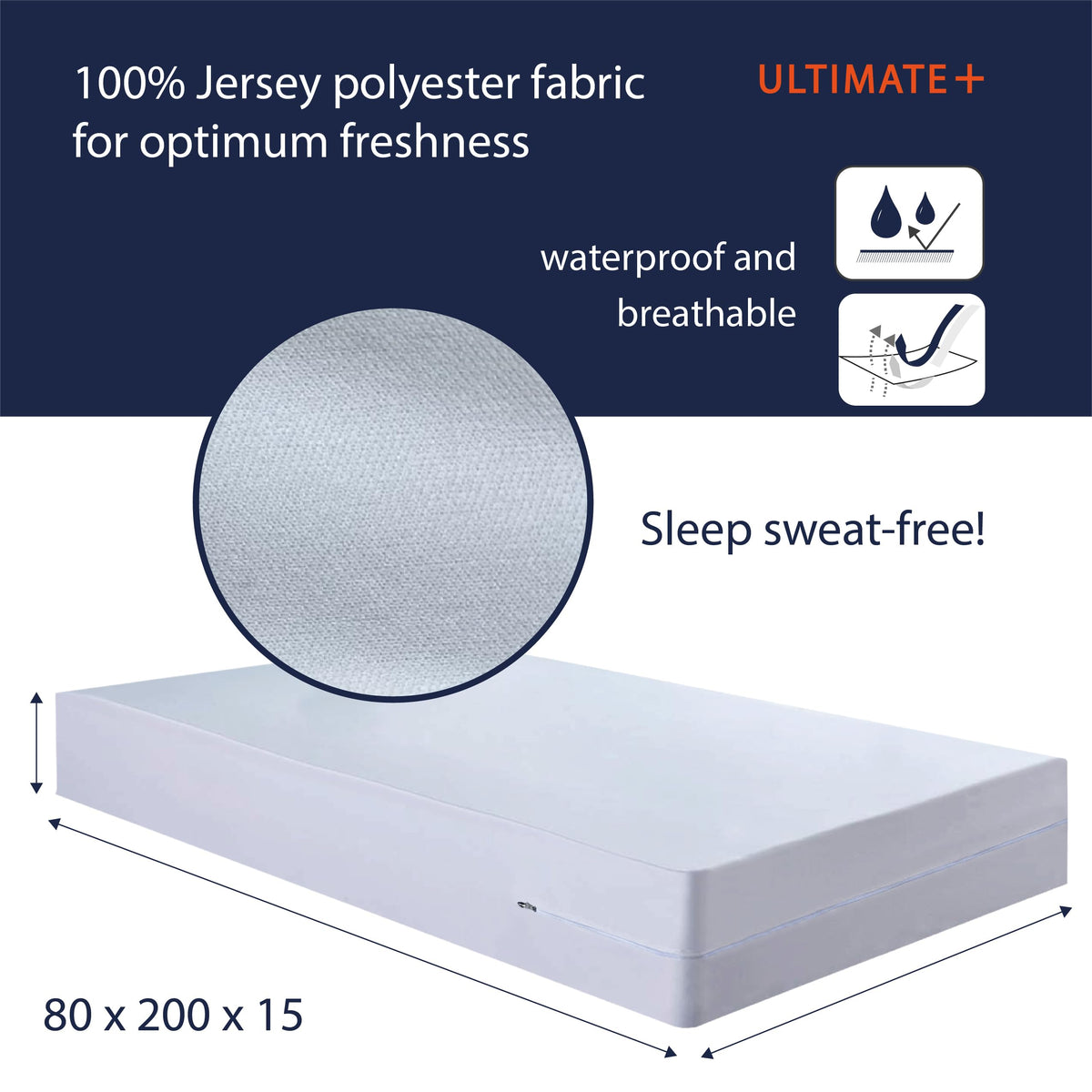 Twillie - Integral Mattress Cover 80x200x15 cm Waterproof - Anti bedbug - Oeko-TEX® Mattress Cover AEGIS® treatment Anti-Dust Mite, Anti-Bacterial