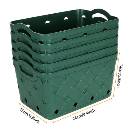 ASelected 5 Pack Plastic Woven Storage Basket With Handles, Small 24x16x14cm, Beautiful Fashionable, Skin Pattern Cross Woven, For Kitchen