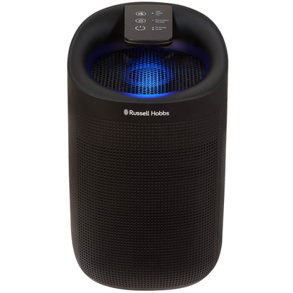 Russell Hobbs RHDH1101B Ozone Free, 750ml/day 2 in 1 Black Dehumidifier/Air Purifier, 20m2 Room Size, LED Lighting & Captures Bacteria, for Home,