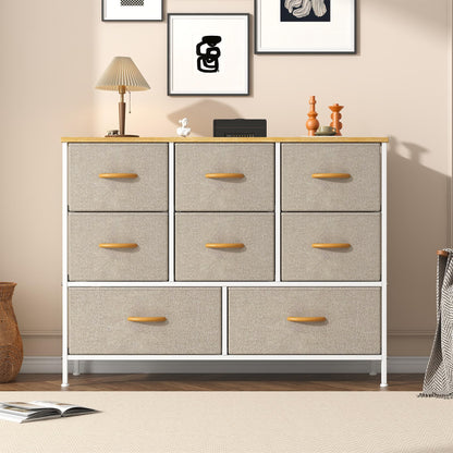 Feonase Chest of Drawers,Bedroom Dresser with 8 Fabric Drawers, Metal Frame & MDF Wood Top, Adjustable Feet, Storage Organizer Unit for Bedroom
