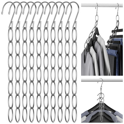 NiHome 10-Pack Space Saving Clothing Chain Hanger, Foldable Metal, Silver
