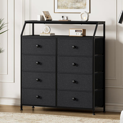 Mossora Black 8 Drawers Chest of Drawers with Open Shelves for Bedroom