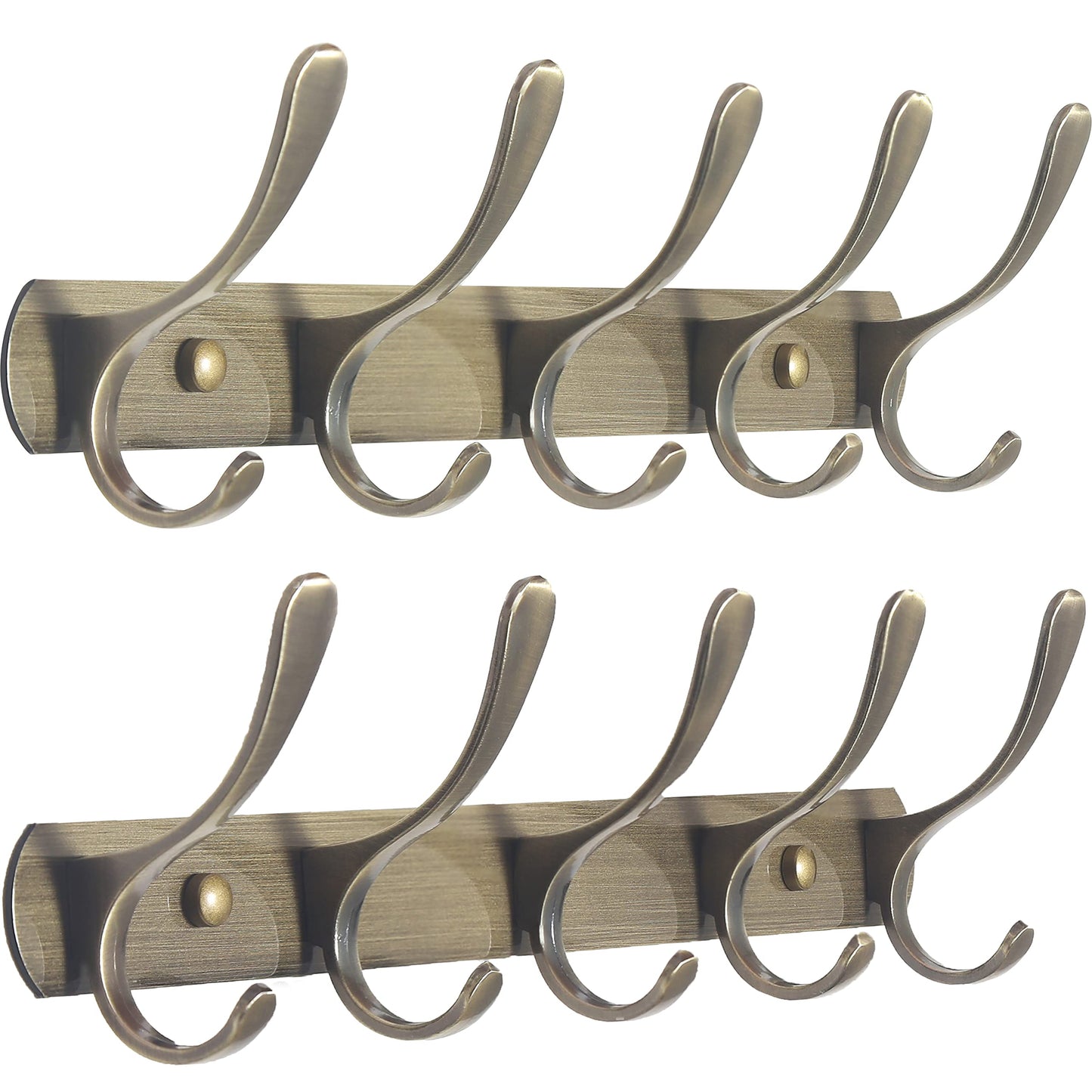 SKOLOO Coat Rack Wall Mount - Modern, Metal Wall Coat Rack with 5 Hooks, Pack of 2, Sturdy Wall Hook Rack Rail for Hanging Coat, Jacket, Clothes, Hat