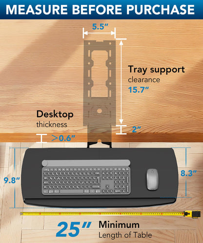 AX WABER Keyboard Tray Under Desk with Storage Drawer, Height Adjustable Keyboard Tray Slide Out 360° Swivel Tilt