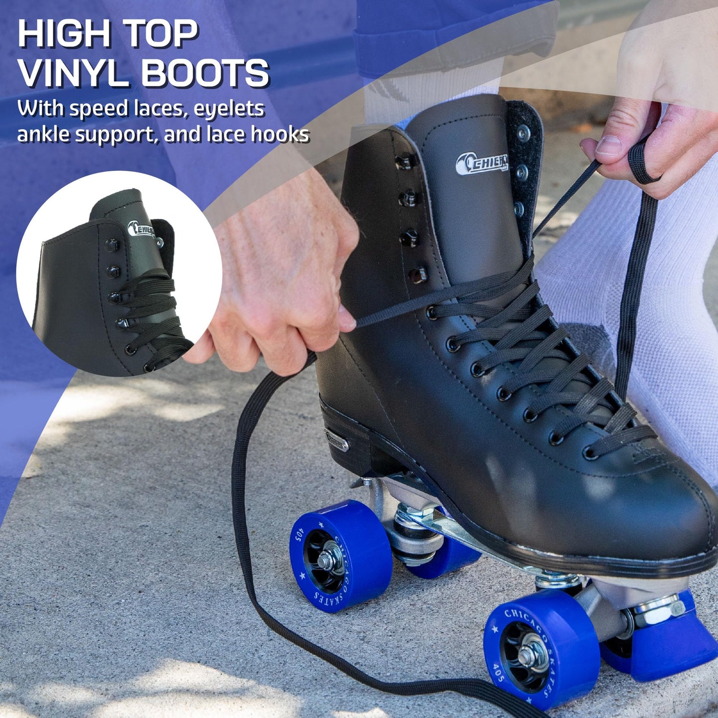 CHICAGO SKATES Men's Classic Roller Skates - Premium Black Quad Rink Skates