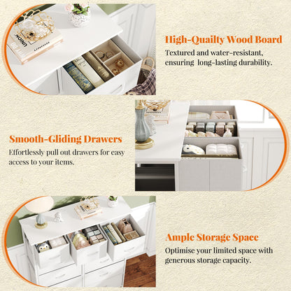 Flrrtenv Chest of Drawer with 11 Drawers, Modern Bedroom Cabinte, Fabric Drawers with Wooden Top, Sturdy Metal Frame, Tall White Hallway Storage Unit