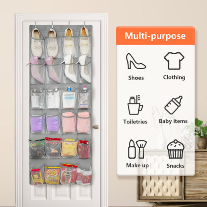 FENTEC Over Door Shoe Storage Organiser with 24 Large Mesh Pockets, Grey