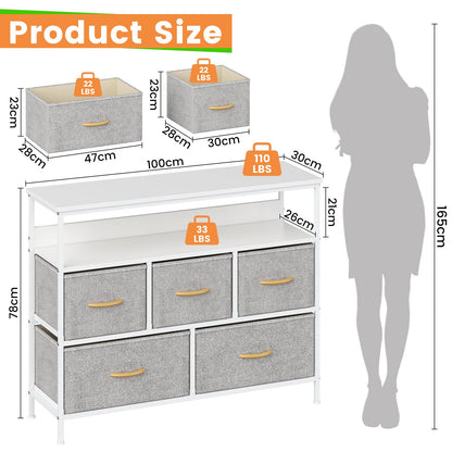 KU Syang 5-Drawer Chest of Drawers with TV Stand | Heavy-Duty Steel Frame & Scratch-Resistant MDF Top