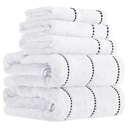 Lavish Home Luxury Cotton Towel Set- Quick Dry, Zero Twist and Soft 6 Piece Set With 2 Bath Towels, 2 Hand Towels and 2 Washcloths (White/Black)