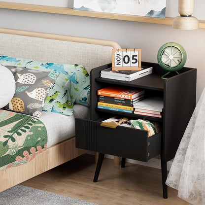Bedside Table, Nightstand, Bed Side Table with Wood Decorated Drawers