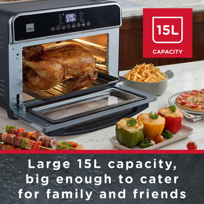 Sensio Home Gourmet Pro Clean Cook Air Fryer Oven - Dehydrator 1600W | 15L Capacity with Rotisserie Function and 14 Digital Preset Programs, Family