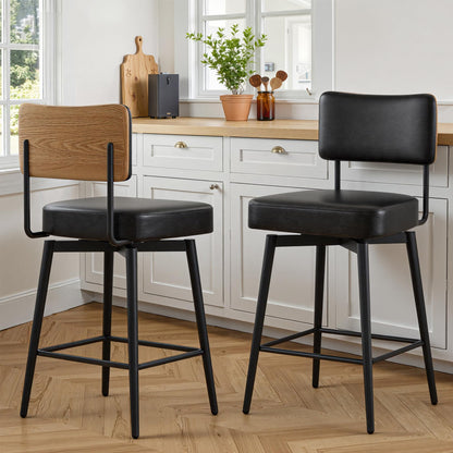 BonVache Bar Stools Set of 2, Swivel Breakfast Barstools, Kitchen Island Counter Stools for Breakfast Home Kitchen Restaurant Dining Room, Black
