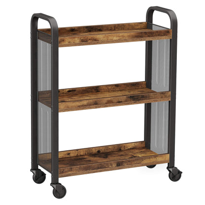 VASAGLE Industrial Style Lunch Trolley, Space-Saving Trolley Fixed or with Universal Wheels, Kitchen Shelf with Iron Frame, 66 x 26 x 85 cm, Vintage Brown LRC66BX