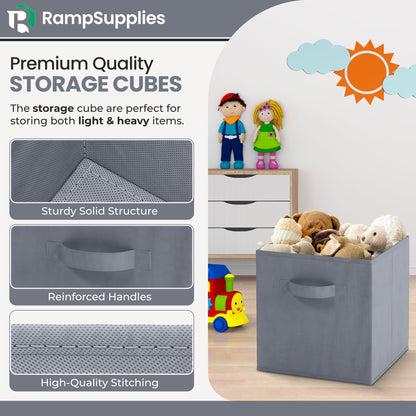 RampSupplies Foldable Storage Cubes with Handles, 30cm x 30cm x 30cm,Fabric Storage Boxes