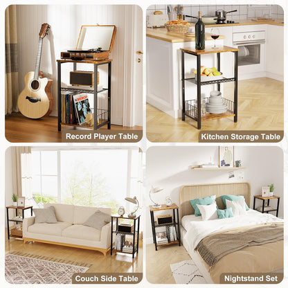 iDavosic.ly 3-Tier Side Table Living Room, Small Bedside Table Nightstand, Industrial Coffee End Table Storage Organizer for Bedroom Office, Rustic