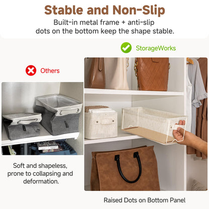 StorageWorks Narrow Storage Baskets, Fabric Storage Boxes, Wardrobe Storage Boxes with Handles, Bathroom Storage Baskets for Shelves