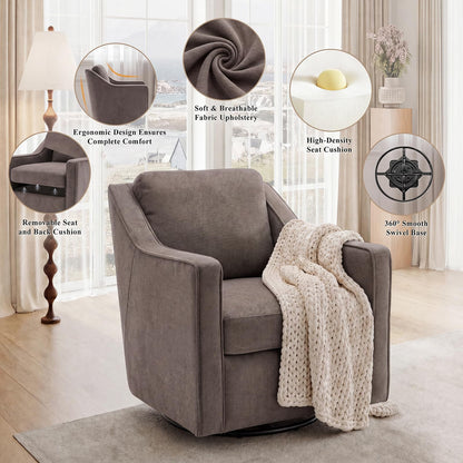 Swivel Armchair for Living Room, 360° Rotating Living Room Chair, Linen Fabric Accent Chair with Removable Seat Cushion & Pillow