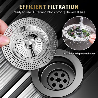 1Pcs Kitchen Sink Plug, Pop Up kitchen sink strainer plug, 3-in-1 Stainless Steel Sink Aid, Universal Sink Drain Stoppers